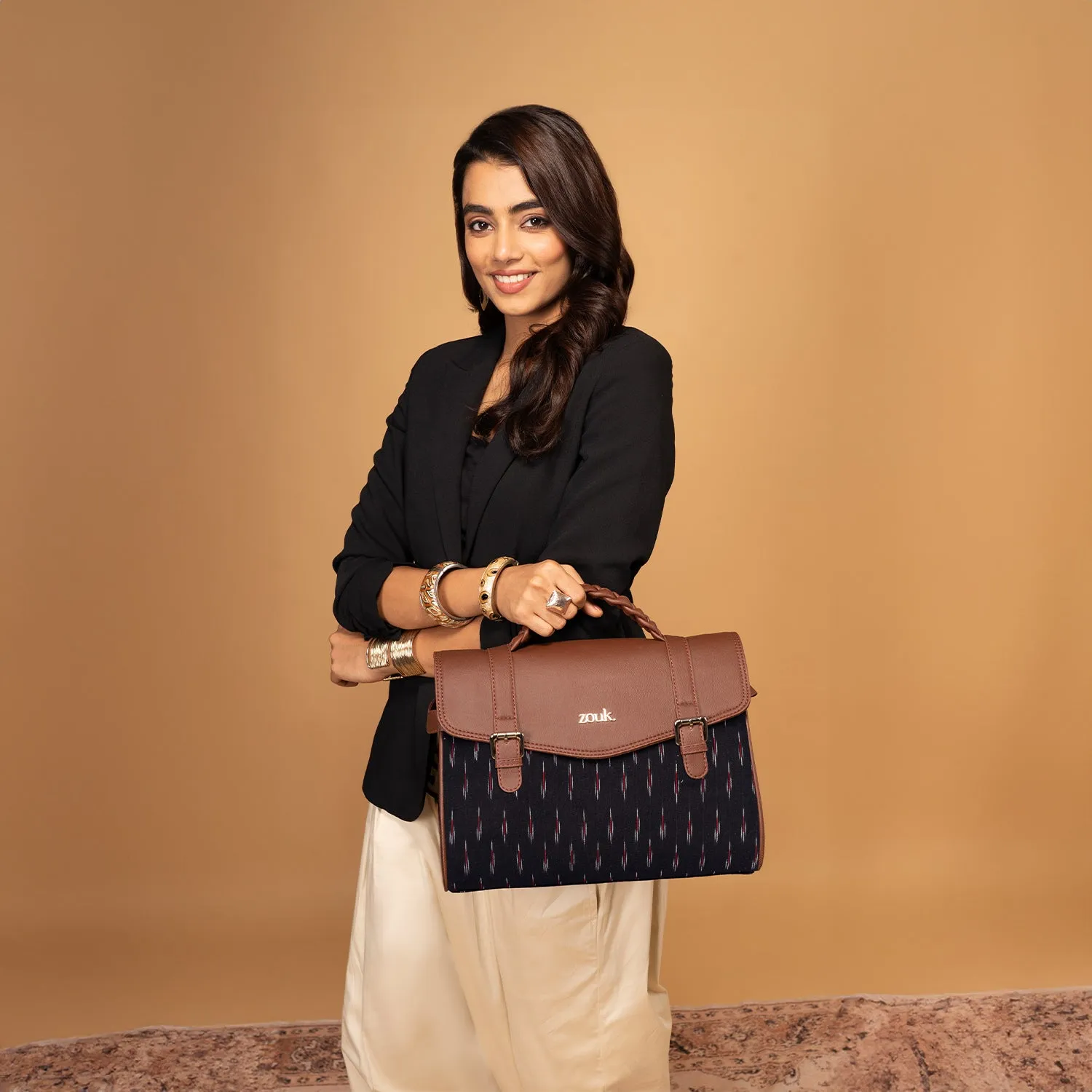 Konkona Heritage Satchel Bag - Ikat GreRed