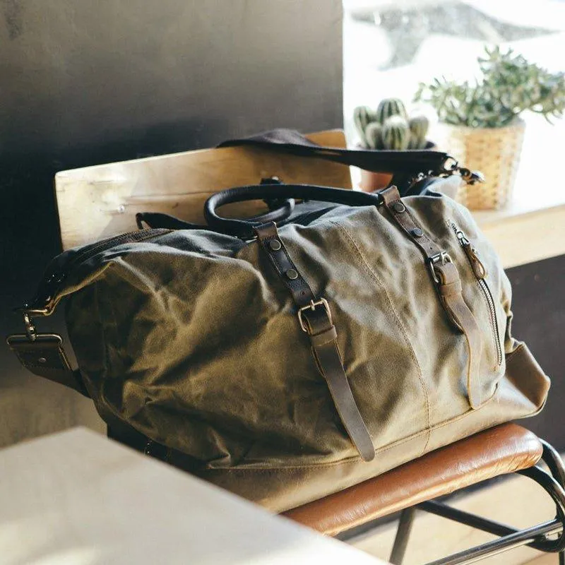 Large Waxed Canvas Weekender Duffle Bag Travel Mens-Black