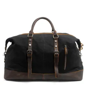 Large Waxed Canvas Weekender Duffle Bag Travel Mens-Black