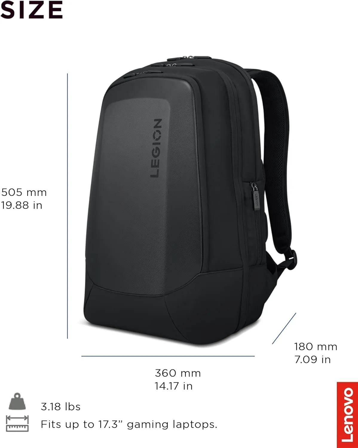 Lenovo - Legion 17 Armored Backpack  Gaming Laptop Bag  Double Layered Protection  Dedicated Storage Pockets  Durable Pack with EVA Front Shield