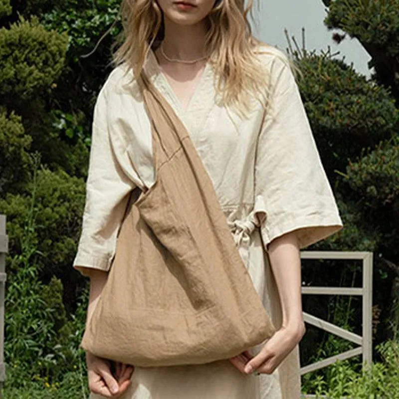 Linen Sail Underarm Satchel for Ladies - Spacious Elegance in Natural Tones