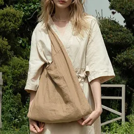 Linen Sail Underarm Satchel for Ladies - Spacious Elegance in Natural Tones