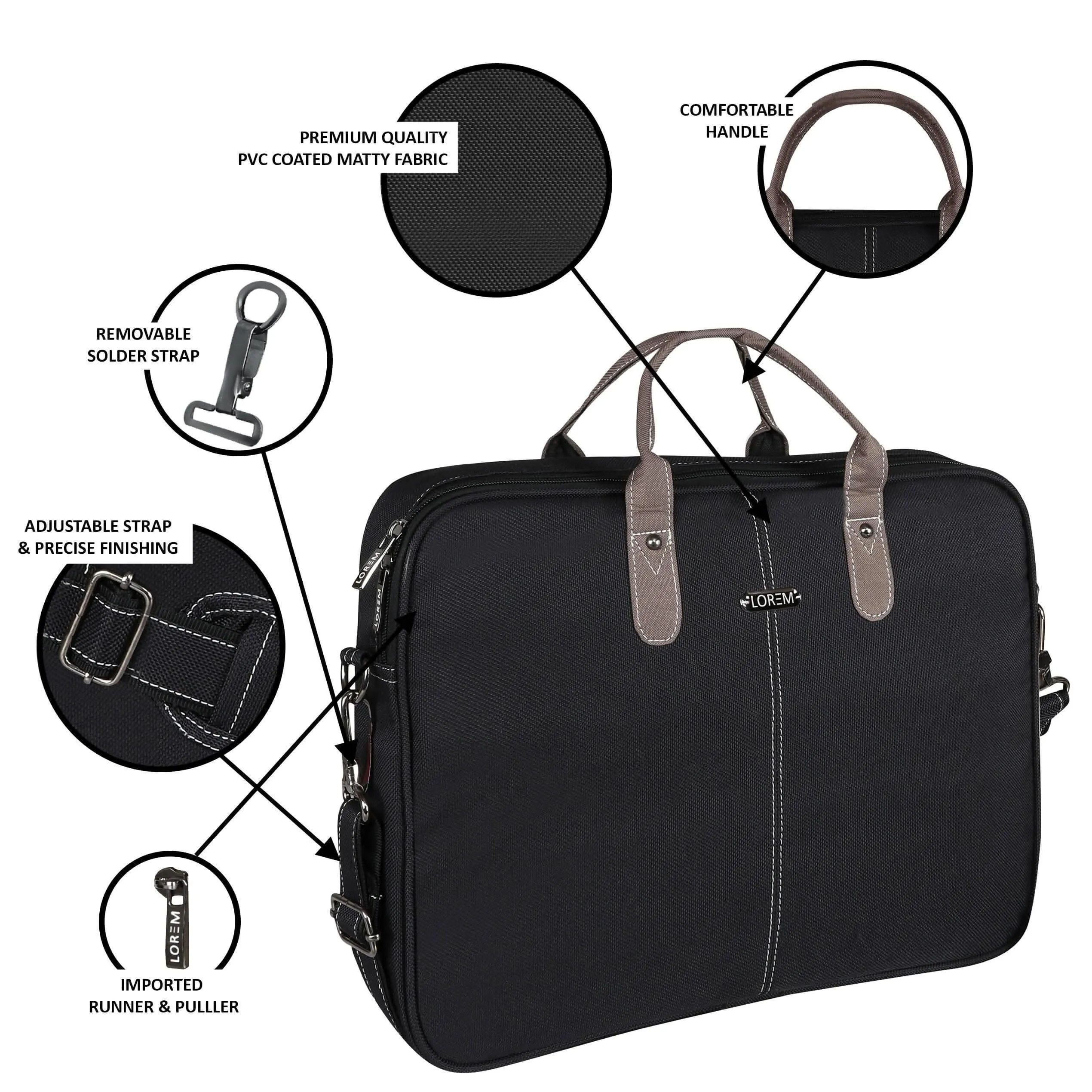 LOREM Black Color PVC Coated Fabric 10L Messenger Bag For Men & Women (BG76)