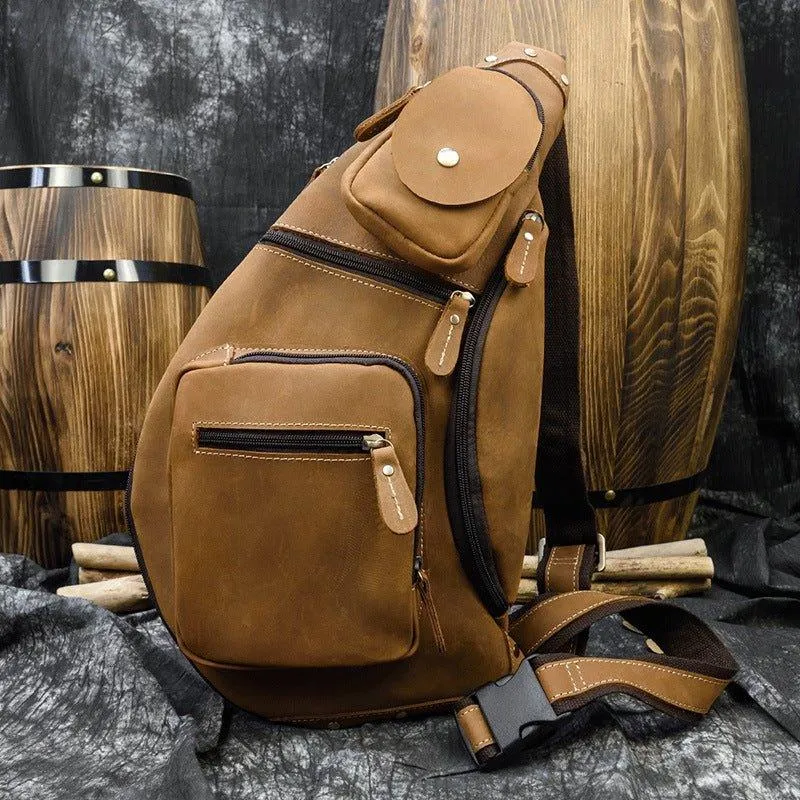 Mens Leather Crossbody Sling Bag Vintage