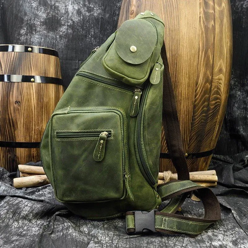 Mens Leather Crossbody Sling Bag Vintage