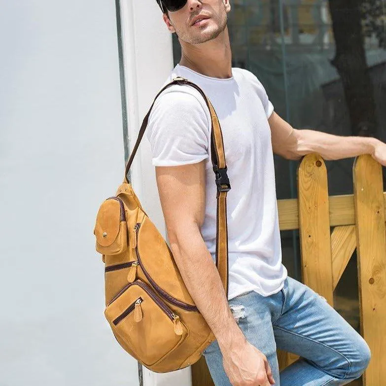 Mens Leather Crossbody Sling Bag Vintage