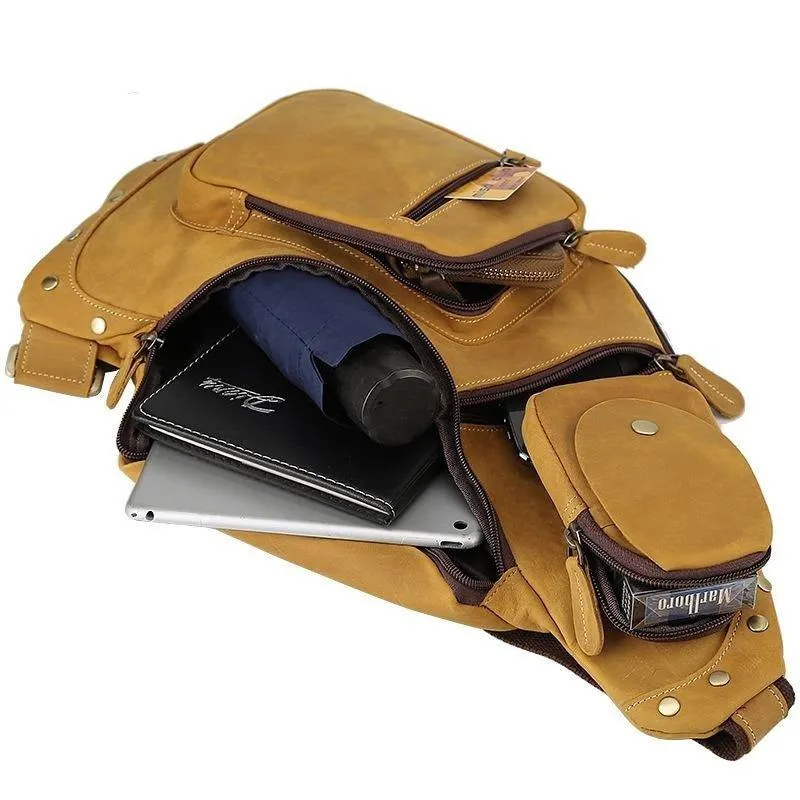 Mens Leather Crossbody Sling Bag Vintage