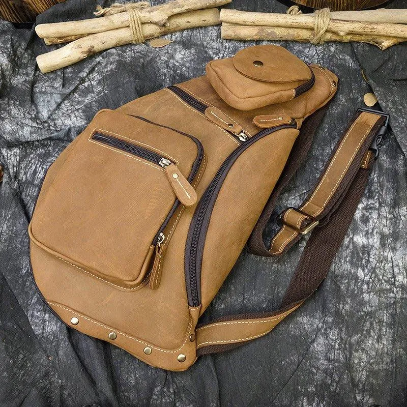 Mens Leather Crossbody Sling Bag Vintage
