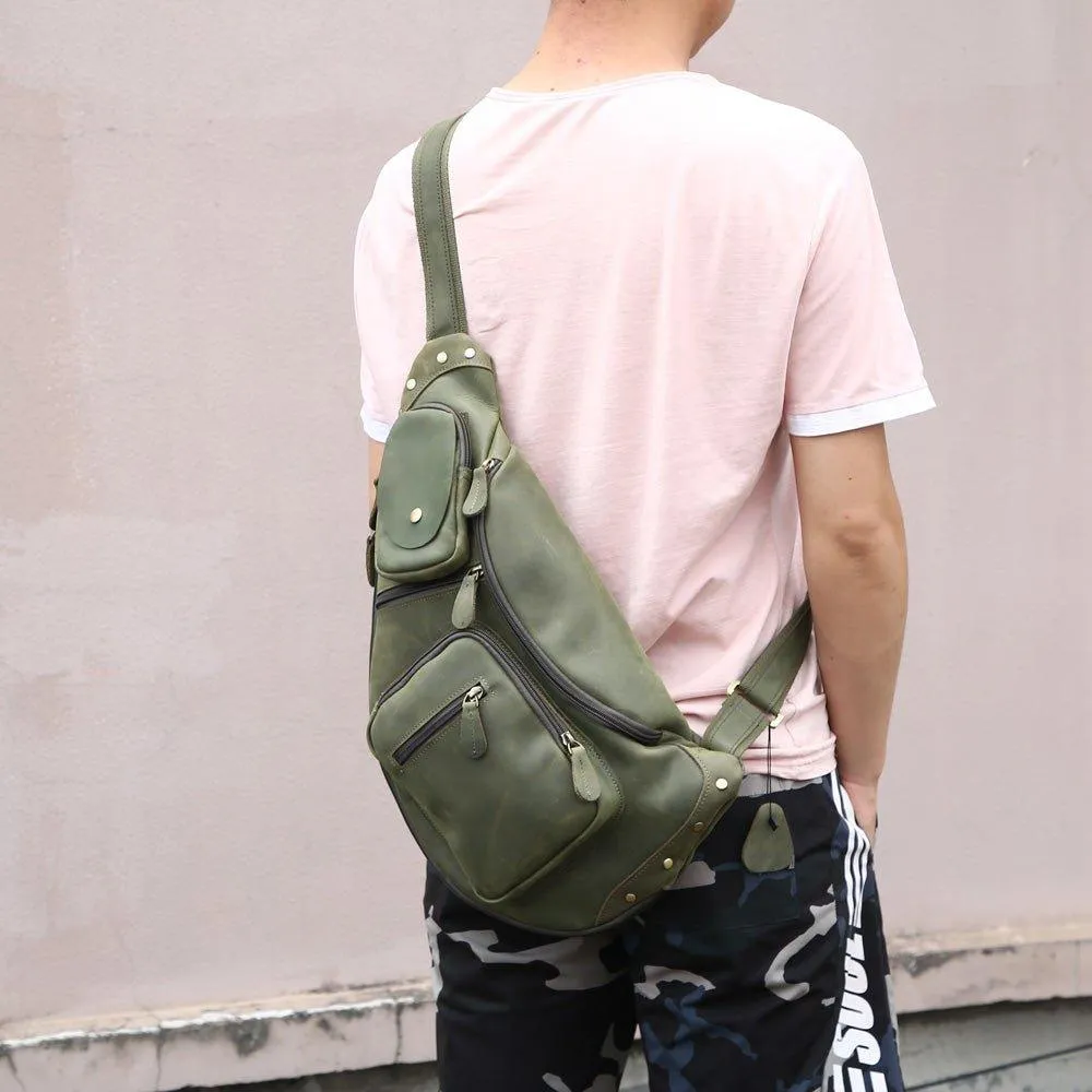 Mens Leather Crossbody Sling Bag Vintage