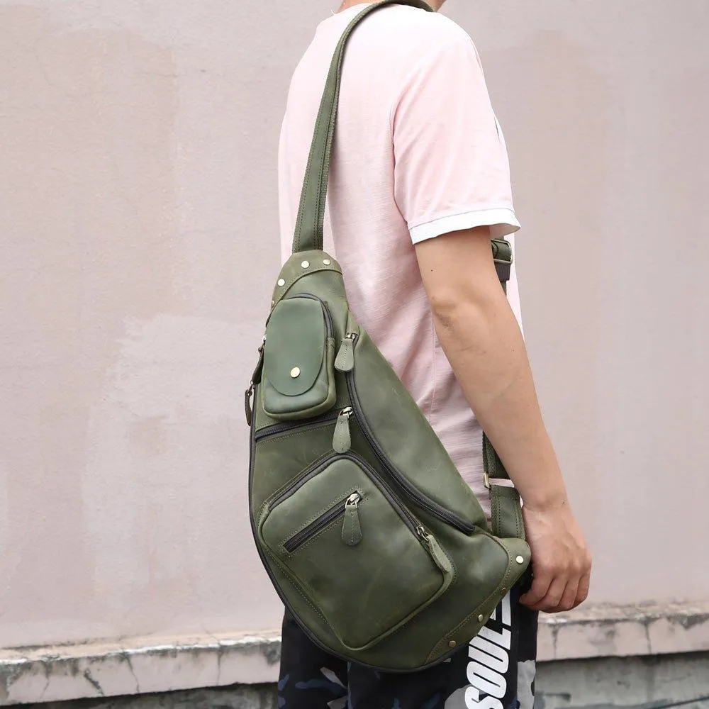 Mens Leather Crossbody Sling Bag Vintage