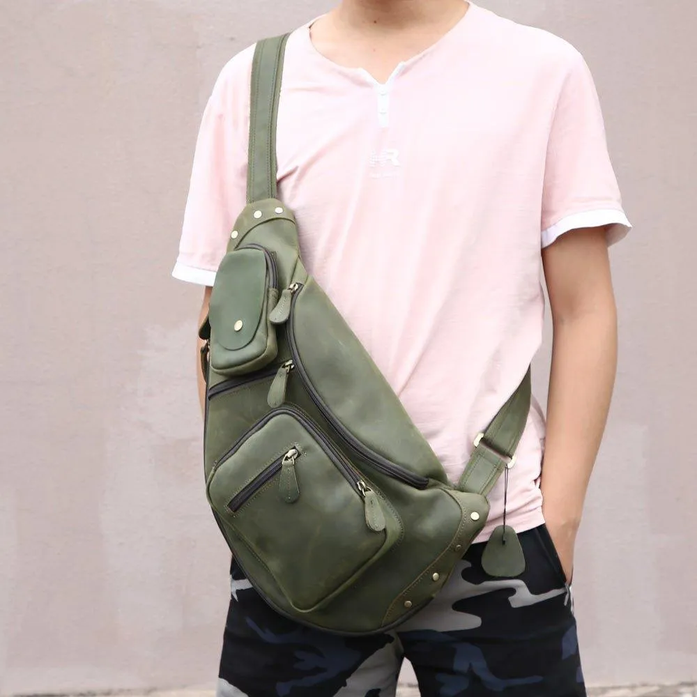 Mens Leather Crossbody Sling Bag Vintage