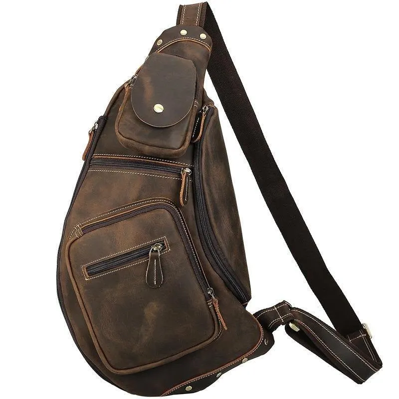 Mens Leather Crossbody Sling Bag Vintage