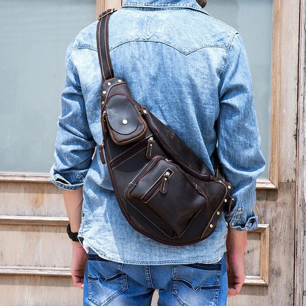 Mens Leather Crossbody Sling Bag Vintage