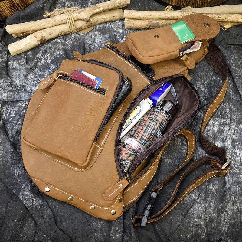 Mens Leather Crossbody Sling Bag Vintage