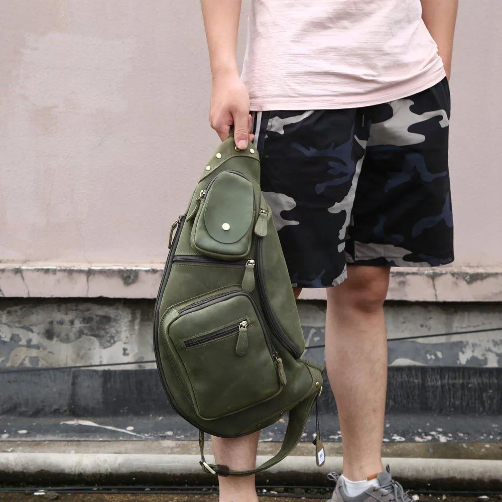 Mens Leather Crossbody Sling Bag Vintage