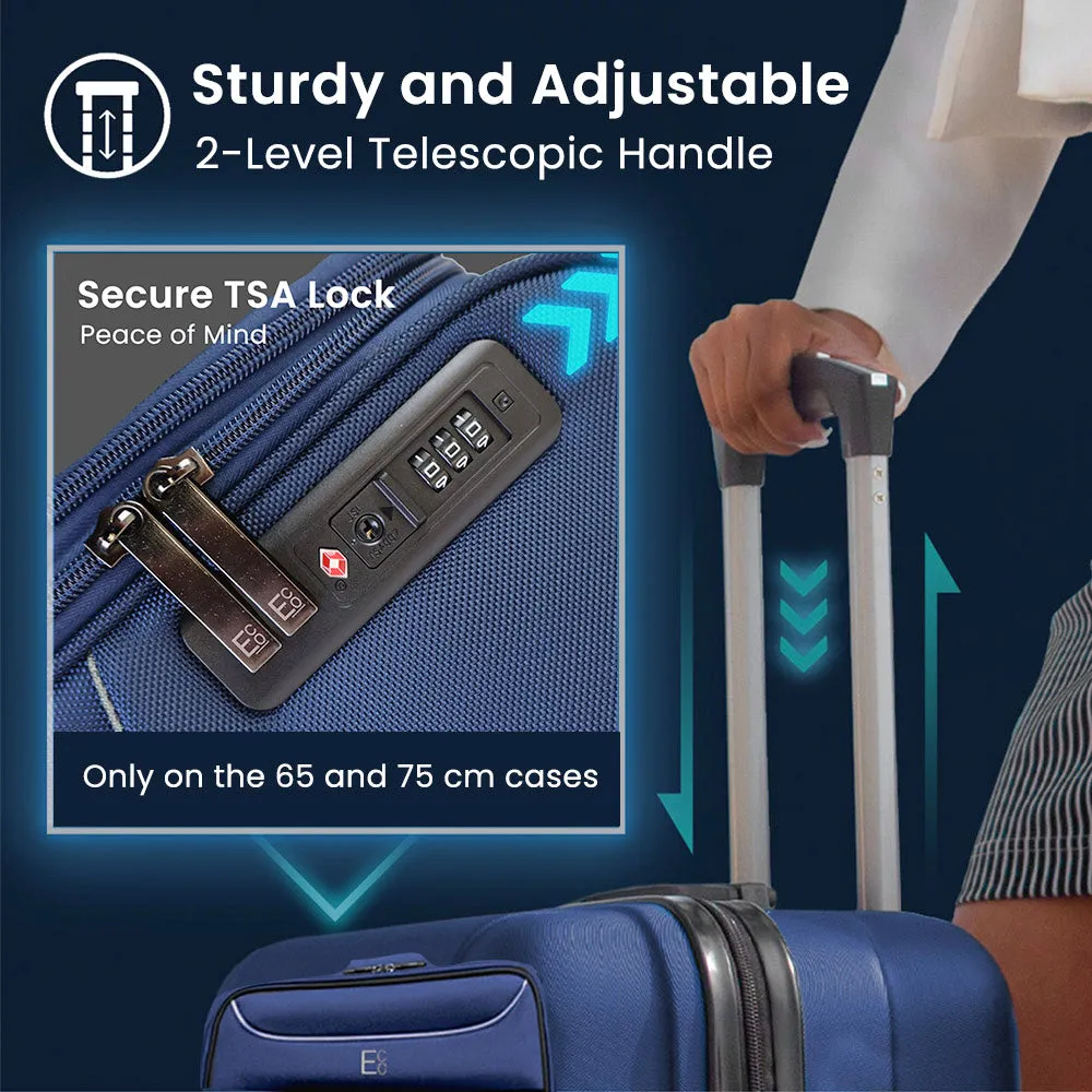 Monaco Soft Luggage Set of 4 Pieces - Navy Blue