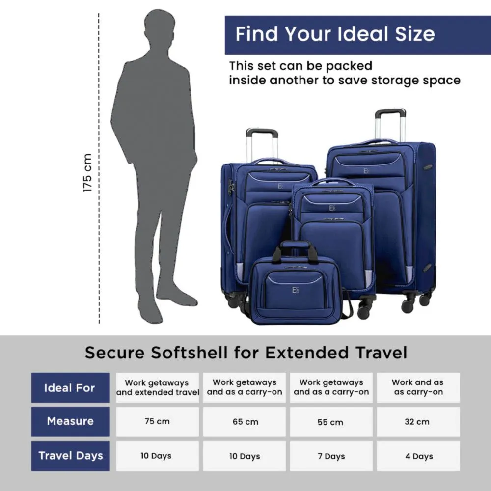 Monaco Soft Luggage Set of 4 Pieces - Navy Blue