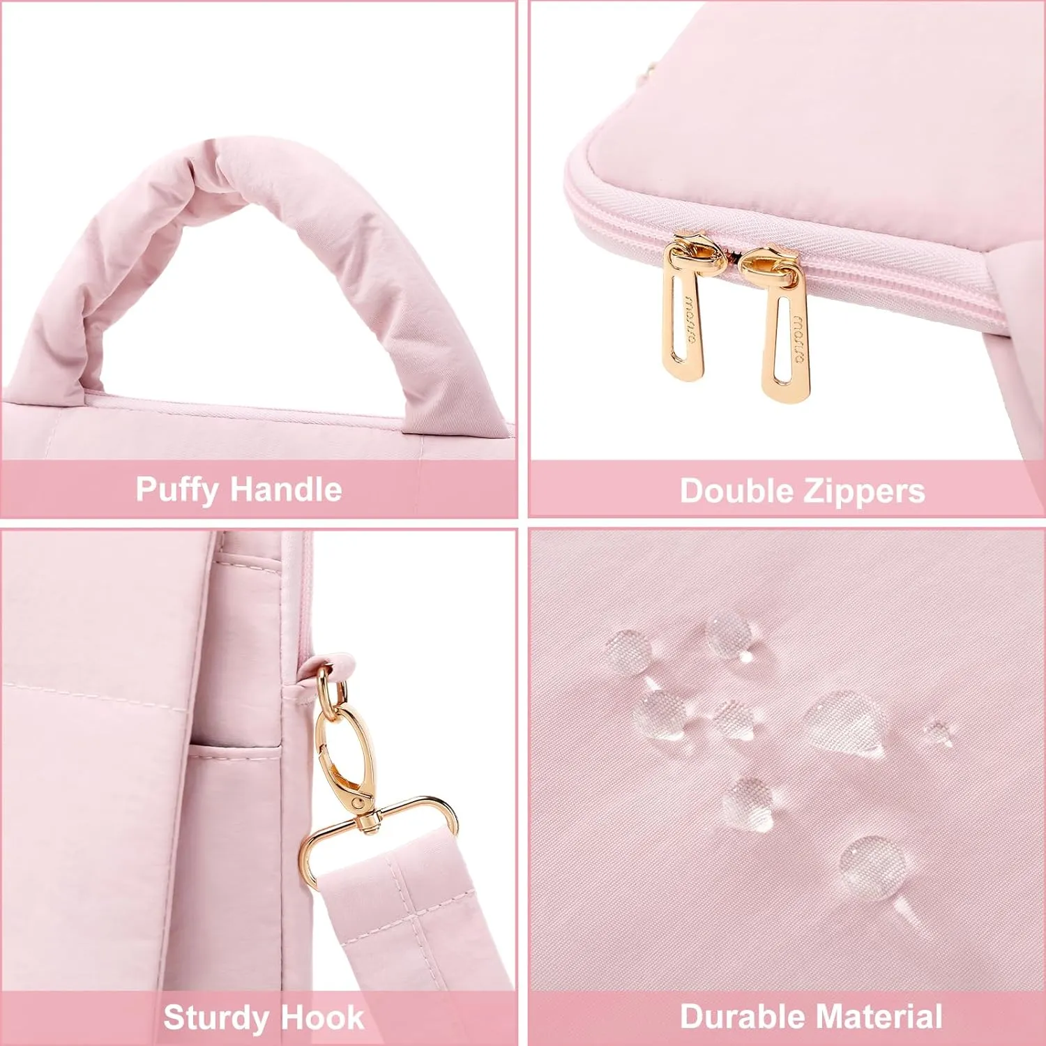 MOSISO Laptop Shoulder Bag, 15-15.6 inch Computer Bag Compatible with MacBook Pro 16 inch, HP, Dell, Lenovo, Asus Notebook, Rectangle Quilted Flapover Sleeve with Front Zipper & 3 Open Pockets, Pink