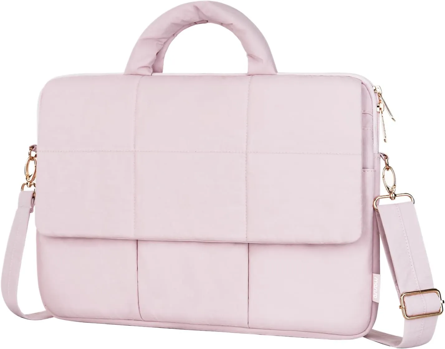 MOSISO Laptop Shoulder Bag, 15-15.6 inch Computer Bag Compatible with MacBook Pro 16 inch, HP, Dell, Lenovo, Asus Notebook, Rectangle Quilted Flapover Sleeve with Front Zipper & 3 Open Pockets, Pink