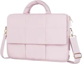 MOSISO Laptop Shoulder Bag, 15-15.6 inch Computer Bag Compatible with MacBook Pro 16 inch, HP, Dell, Lenovo, Asus Notebook, Rectangle Quilted Flapover Sleeve with Front Zipper & 3 Open Pockets, Pink