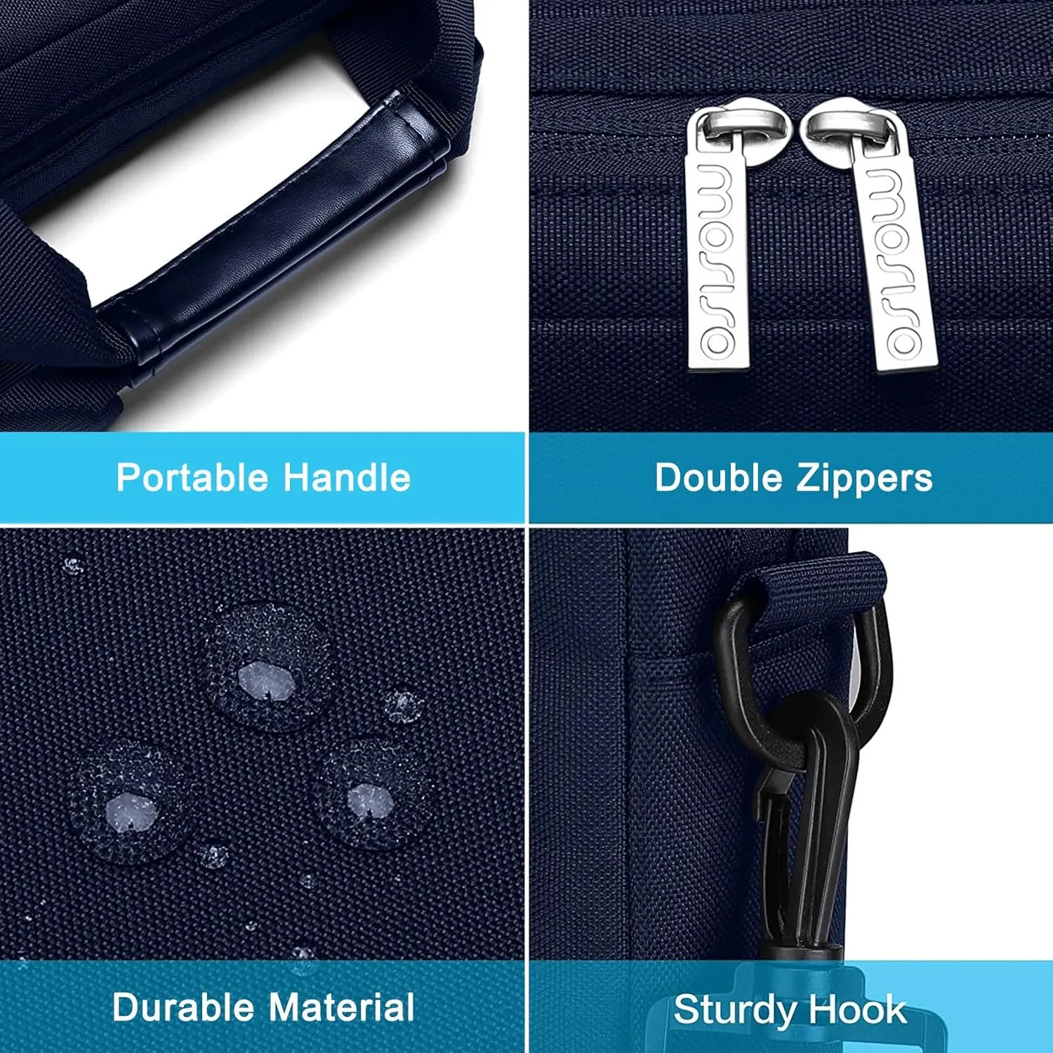 MOSISO Laptop Shoulder Bag Compatible with MacBook Air 15 M4 M3 M2/Pro 16 inch M4 M3 M2 M1,15-15.6 inch Notebook with 2 Raised&1 Flapover&1 Horizontal Pocket&Handle&Belt, Navy Blue
