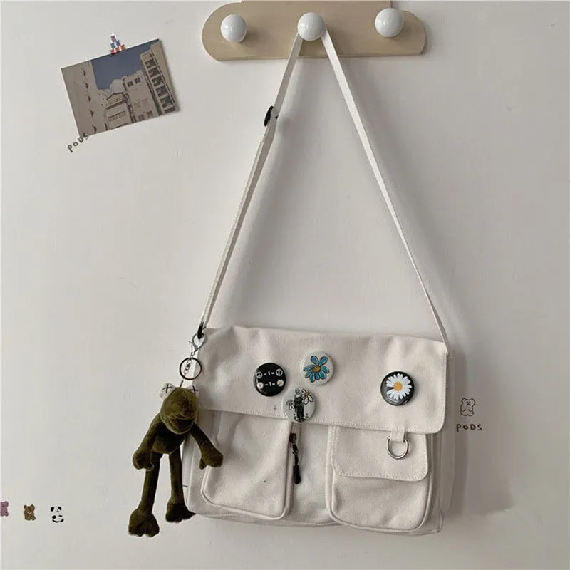 Multi-functional Canvas Crossbody Messenger Bags with Daisy Flower Badges