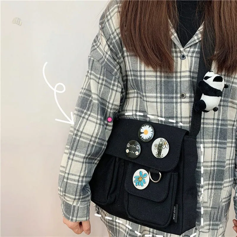Multi-functional Canvas Crossbody Messenger Bags with Daisy Flower Badges