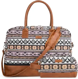 MyMealivos Canvas Weekender Bag, Overnight Travel Carry On Duffel Tote with Shoe Pouch (multi)