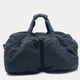Navy Blue Nylon Double Pocket Weekender Duffel Bag