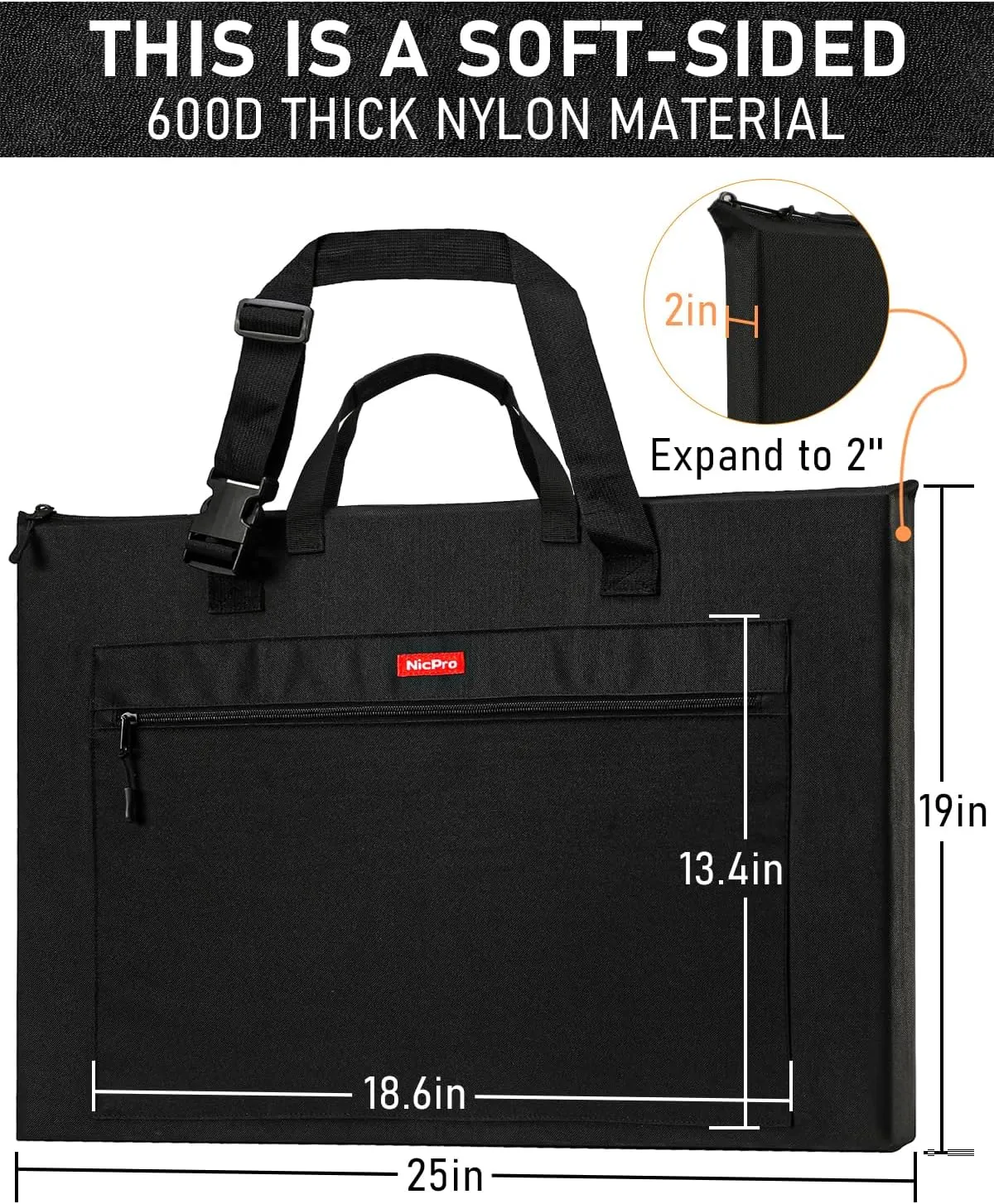 Nicpro Light Weight Art Portfolio Bag, 18x 24 Inches Waterproof Nylon Art Portfolio Case with Shoulder & Handle Carry, for Artwork, Poster, Sketch Drawing, Canvas, Photography, Solar Panel Storage