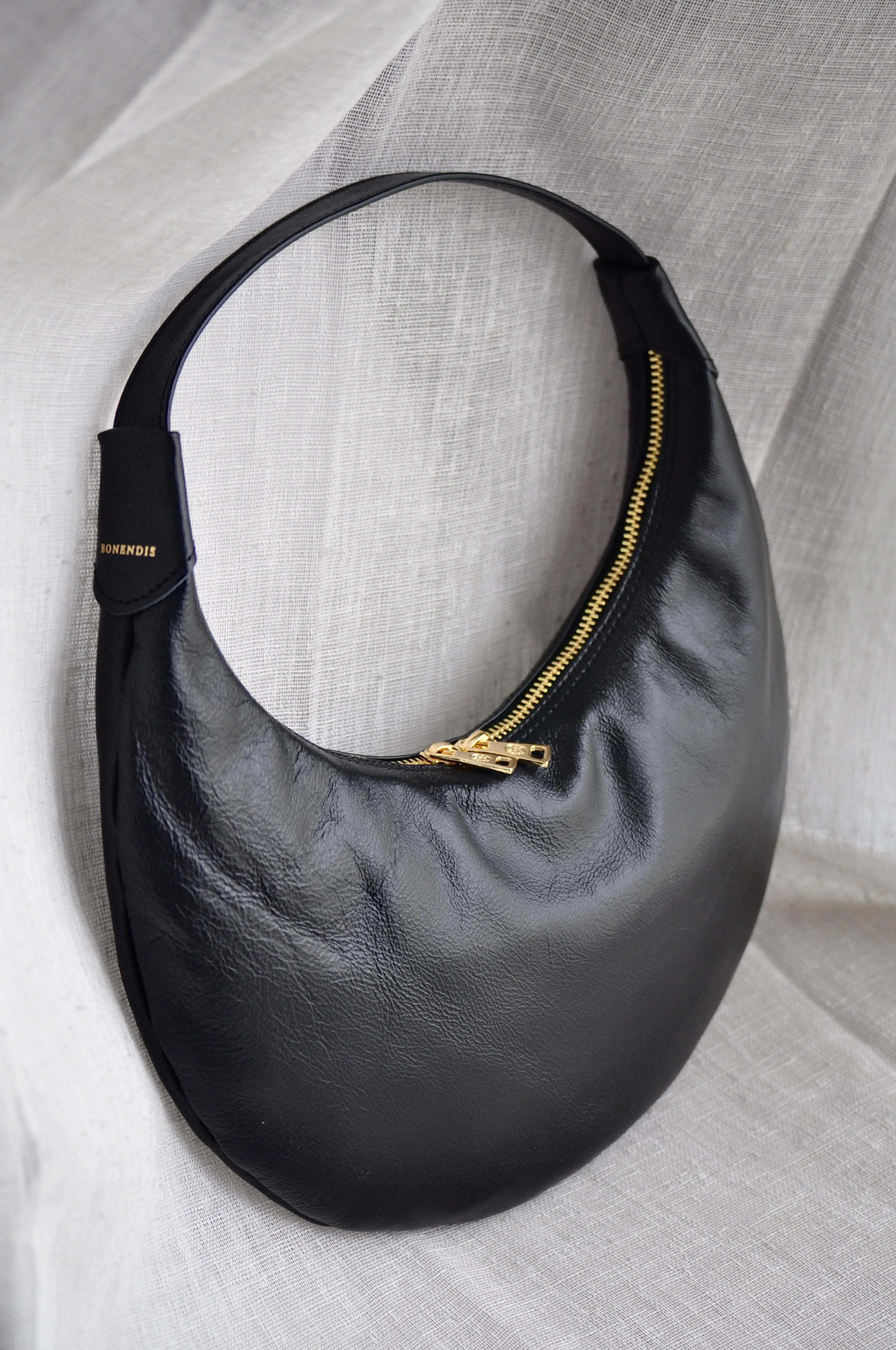 Ophelia Small Leather Shoulder Bag - Black