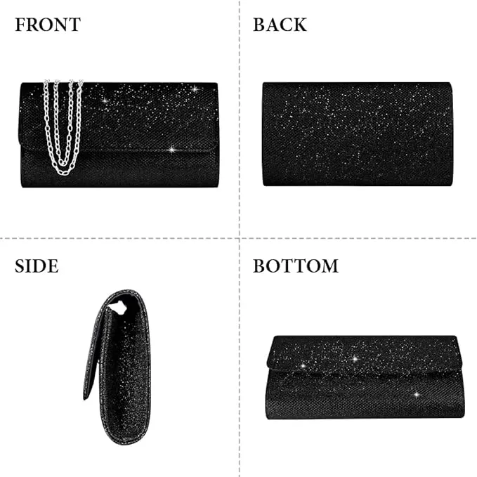 OSDUE Women Clutch Bag | Glitter Envelope Clutch Bag With Detachable Chain Strap | Evening Clutch for Ladies | Evening Bag