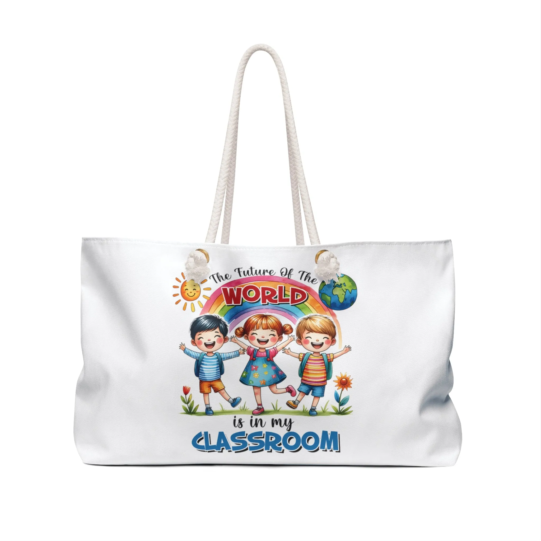 Personalised/Non-Personalised Weekender Bag, The Future of the World is in my Classroom, Valentines Day, Large Weekender Bag, Beach Bag, Book Bag