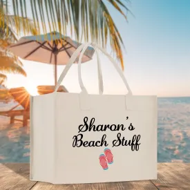 Personalized Name Beach Stuff Cotton Canvas Tote Bag Birthday Gift for Her Custom Weekender Tote Bag Beach Tote Bag Large Beach Tote Bag