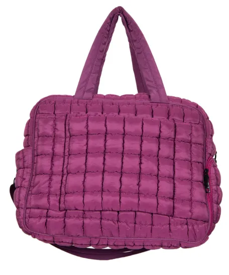QUILTED DUFFEL WEEKENDER BAG W/PASS THRU SLIP - PLUM
