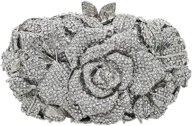 Rose Flower Crystal Purses Sparkly Rhinestone Evening Clutch for Women Wedding Party Cocktail Handbags