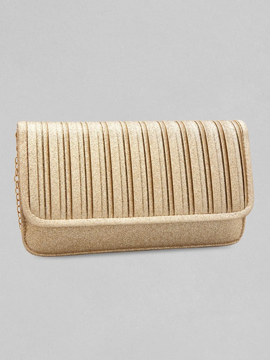Rubans Sparkling Golden Coloured Clutch With Texture Design