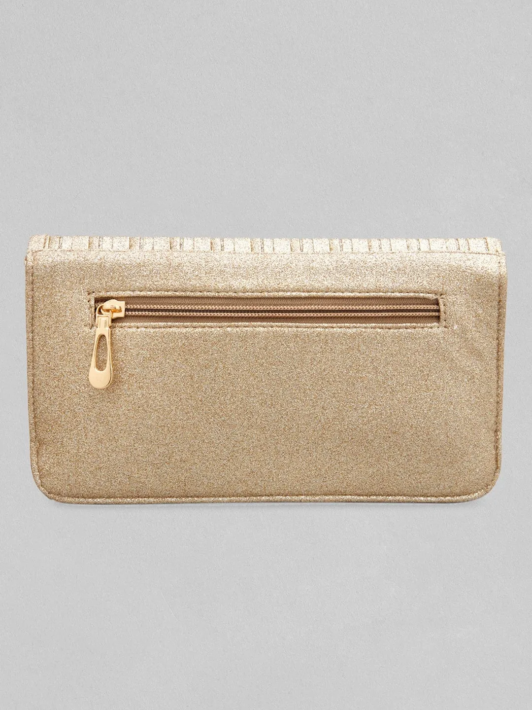 Rubans Sparkling Golden Coloured Clutch With Texture Design
