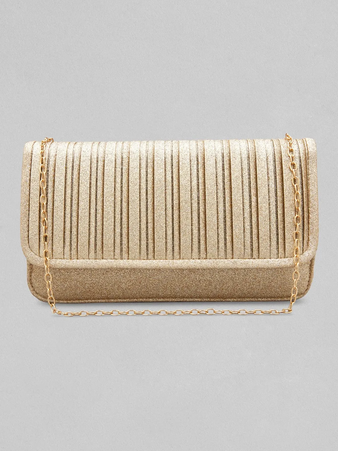 Rubans Sparkling Golden Coloured Clutch With Texture Design