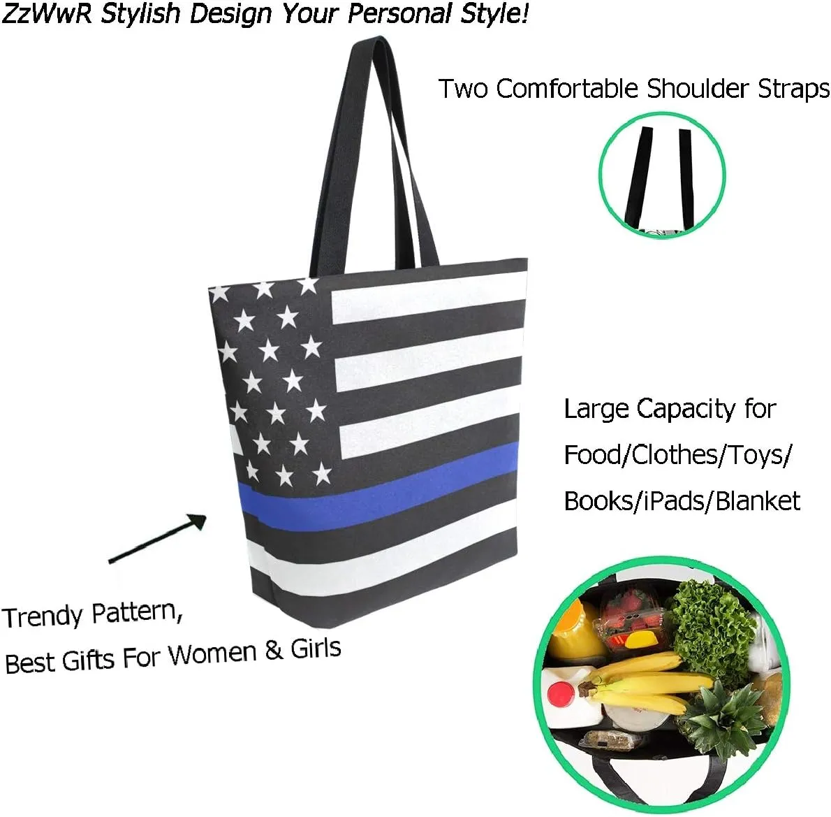 Stylish Print Extra Large Shoulder Tote Bag for Beach Travel Weekender Gym Grocery Shopping