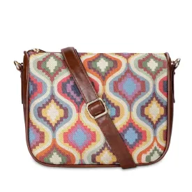 THE CLOWNFISH Garnet Series Printed Handicraft Fabric & Tapestry Crossbody Sling Bag for Women Ladies Single Shoulder Bag Shoulder Belt (Multicolour-Floral)
