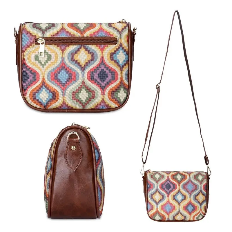 THE CLOWNFISH Garnet Series Printed Handicraft Fabric & Tapestry Crossbody Sling Bag for Women Ladies Single Shoulder Bag Shoulder Belt (Multicolour-Floral)