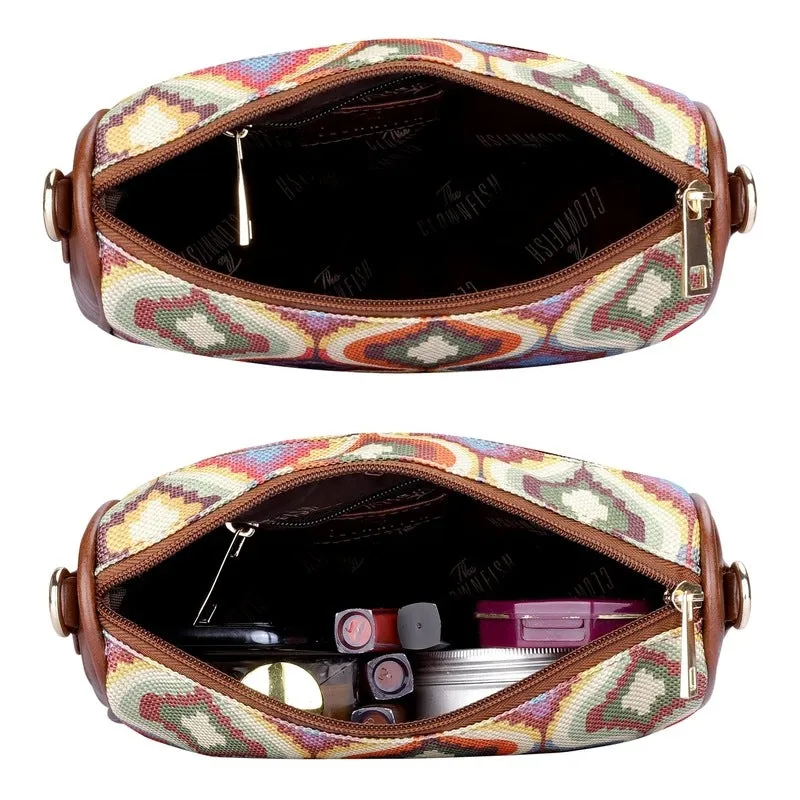THE CLOWNFISH Garnet Series Printed Handicraft Fabric & Tapestry Crossbody Sling Bag for Women Ladies Single Shoulder Bag Shoulder Belt (Multicolour-Floral)