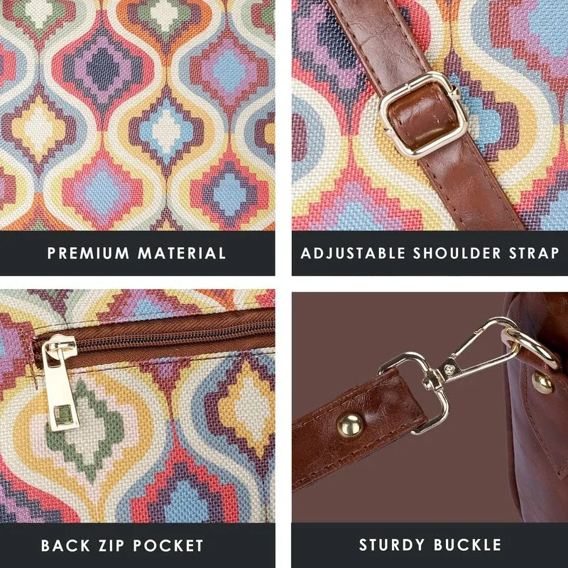 THE CLOWNFISH Garnet Series Printed Handicraft Fabric & Tapestry Crossbody Sling Bag for Women Ladies Single Shoulder Bag Shoulder Belt (Multicolour-Floral)