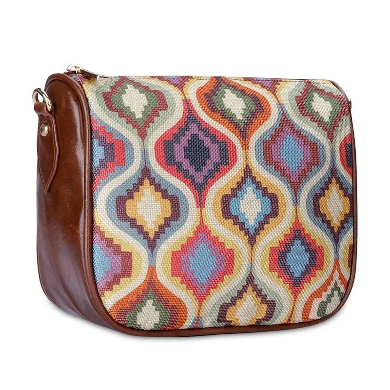 THE CLOWNFISH Garnet Series Printed Handicraft Fabric & Tapestry Crossbody Sling Bag for Women Ladies Single Shoulder Bag Shoulder Belt (Multicolour-Floral)