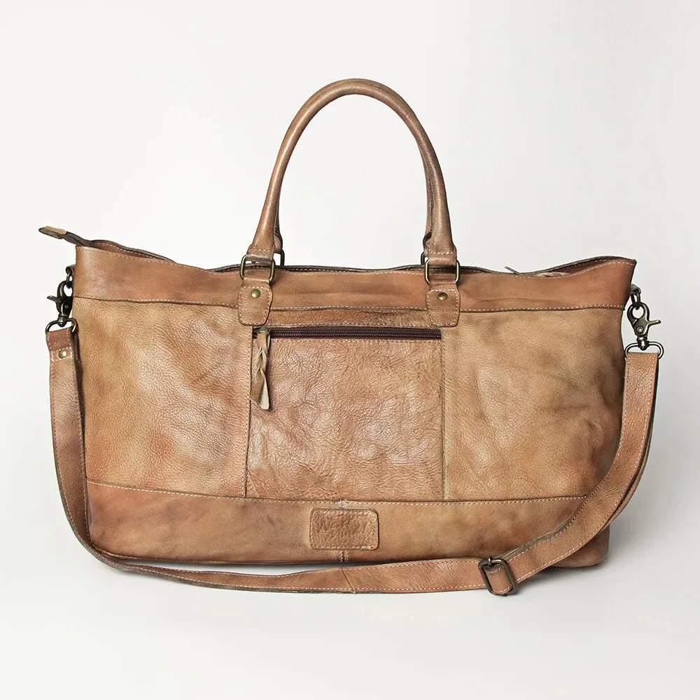 The Wilcox Camel Vintage Leather Weekender Duffel Bag