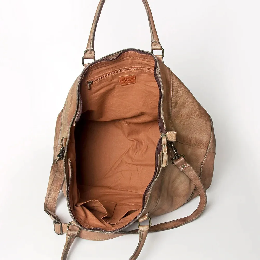The Wilcox Camel Vintage Leather Weekender Duffel Bag