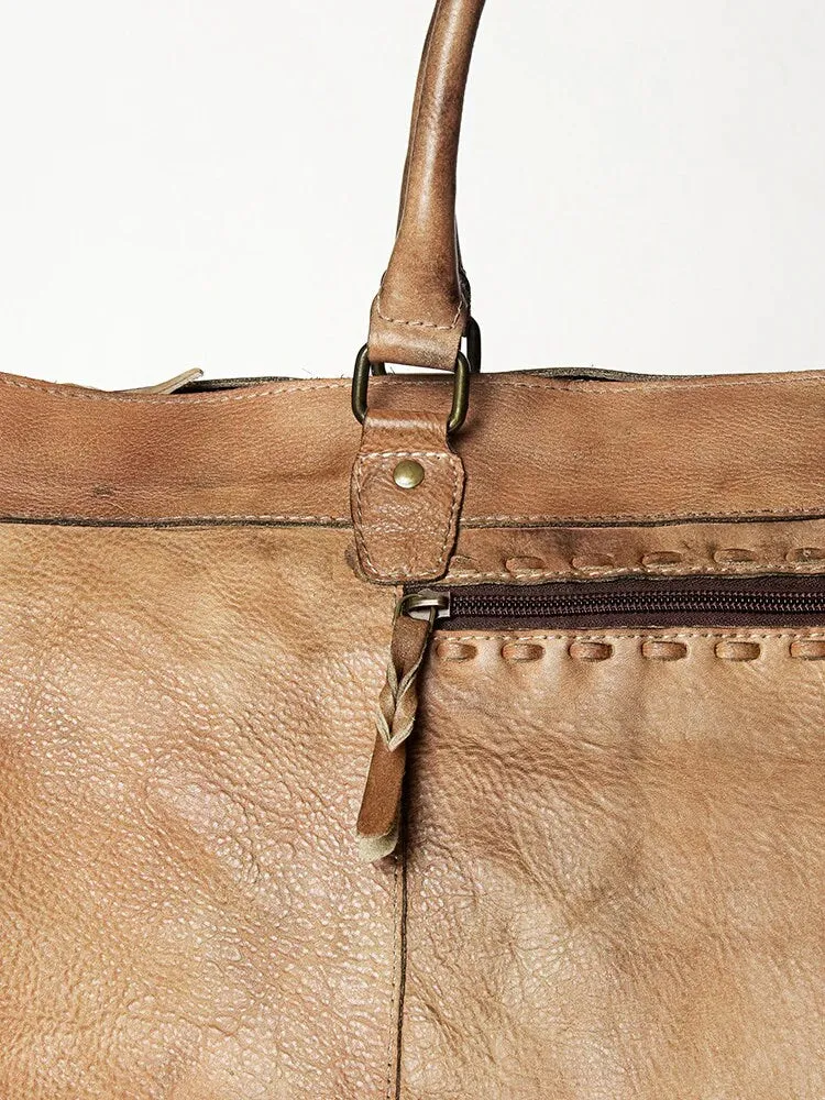 The Wilcox Camel Vintage Leather Weekender Duffel Bag