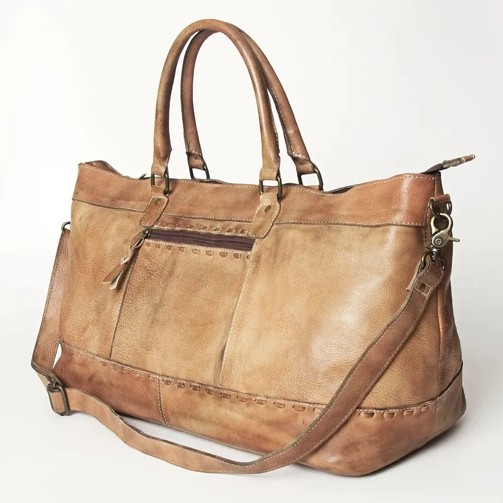 The Wilcox Camel Vintage Leather Weekender Duffel Bag