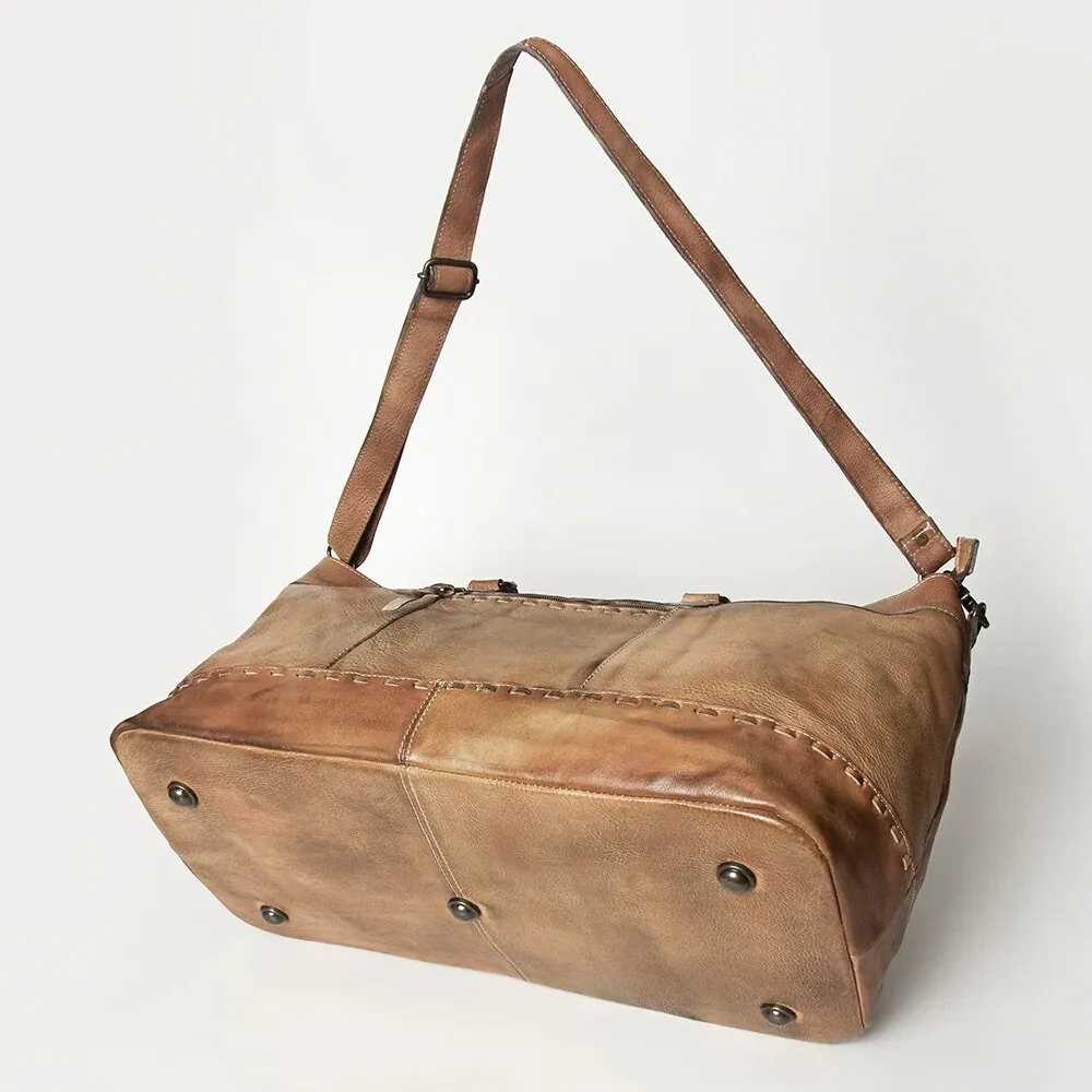 The Wilcox Camel Vintage Leather Weekender Duffel Bag